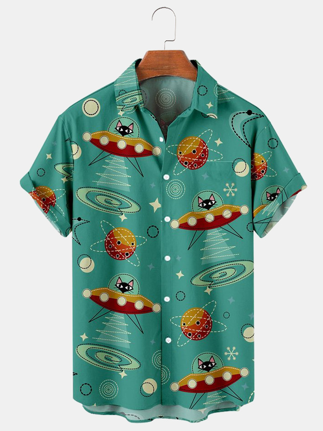 Neu Stil Kosmisches Katze Lässig Kurzarm Bluse