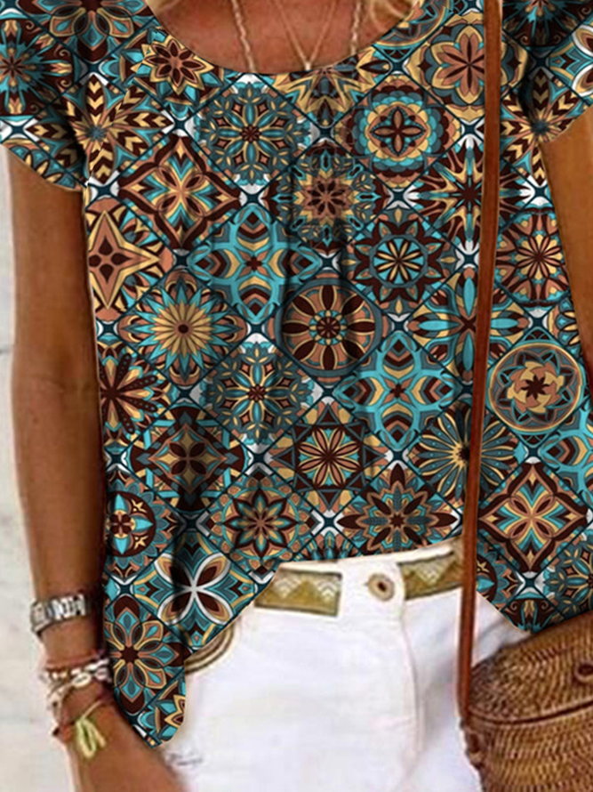 Urlaub Geometrische Ethnische T-Shirts mit Kurzarm