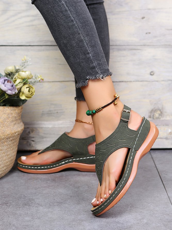 Bestickt Welle Muster Retro Lässig Zehentrenner-Sandalen