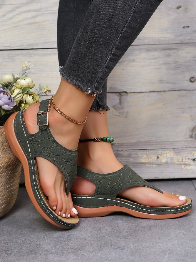 Bestickt Welle Muster Retro Lässig Zehentrenner-Sandalen
