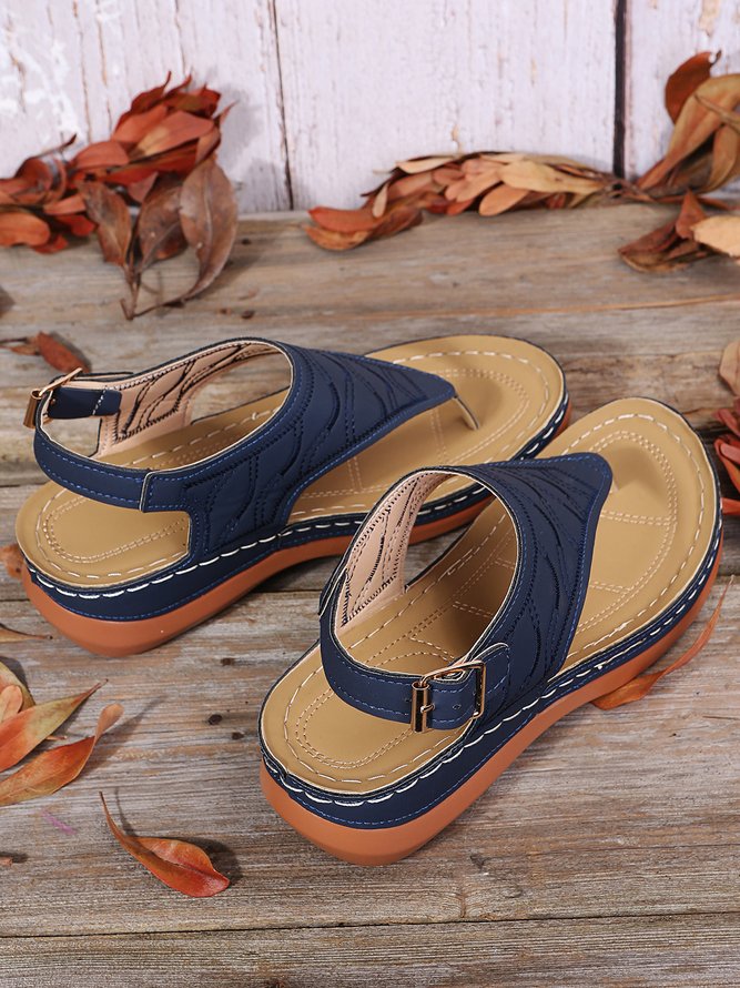 Bestickt Welle Muster Retro Lässig Zehentrenner-Sandalen