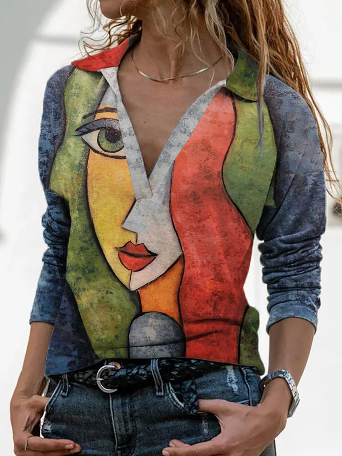 Langarm Lässig Abstrakt Normal Bluse Bedruckenn & Shirt