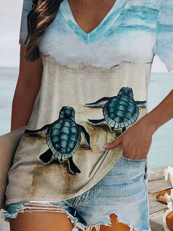 Täglich Meer Schildkröte Urlaub Strand Bluse Große Größen