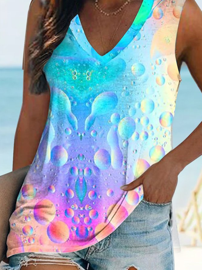 Hell Schatten Regenbogen Farbverlauf Blase Strand Täglich Urlaub Print Oberteile T-Shirt Große Größen