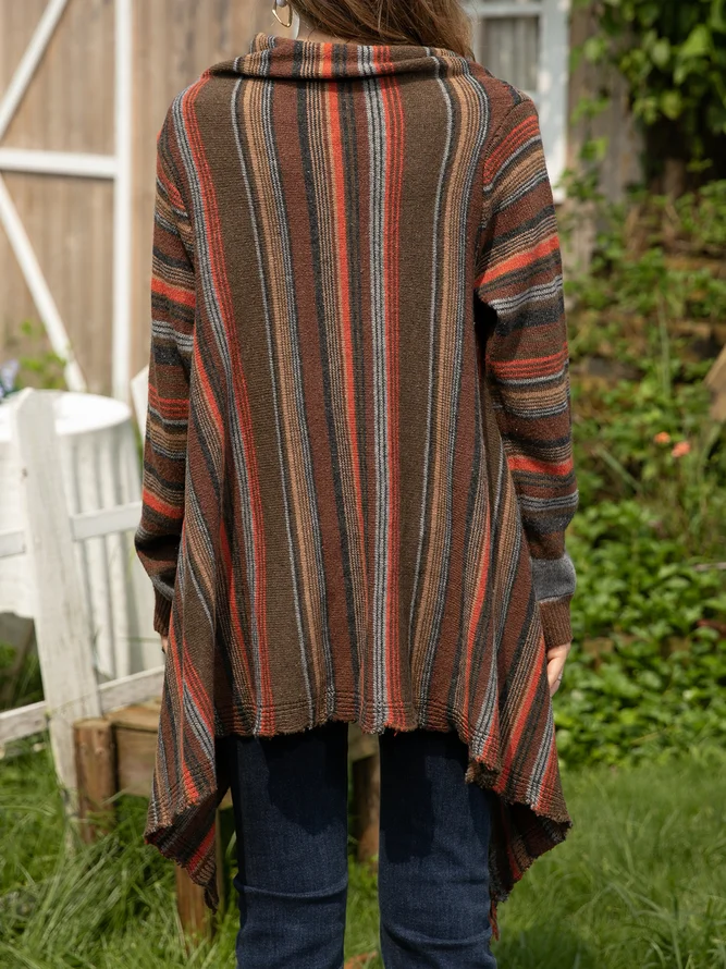 Asymmetrisch Langarm Streifen Lässig Pullover