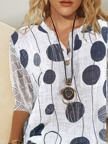 Polka Dots Mittler Ärmel Bluse