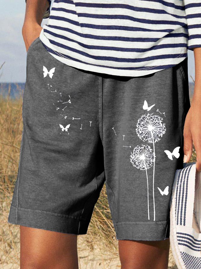 Lässig Schmetterling Und Löwenzahn Elastische Taille Shorts