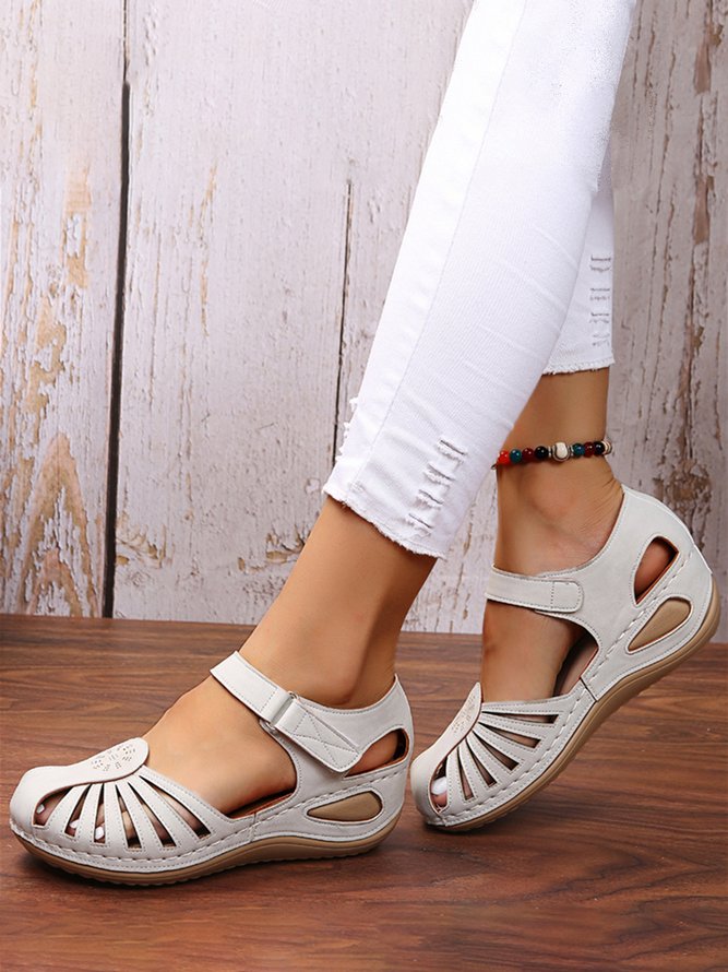 Retro Geblümt Cut-Out Klettverschluss Lässig Sandale