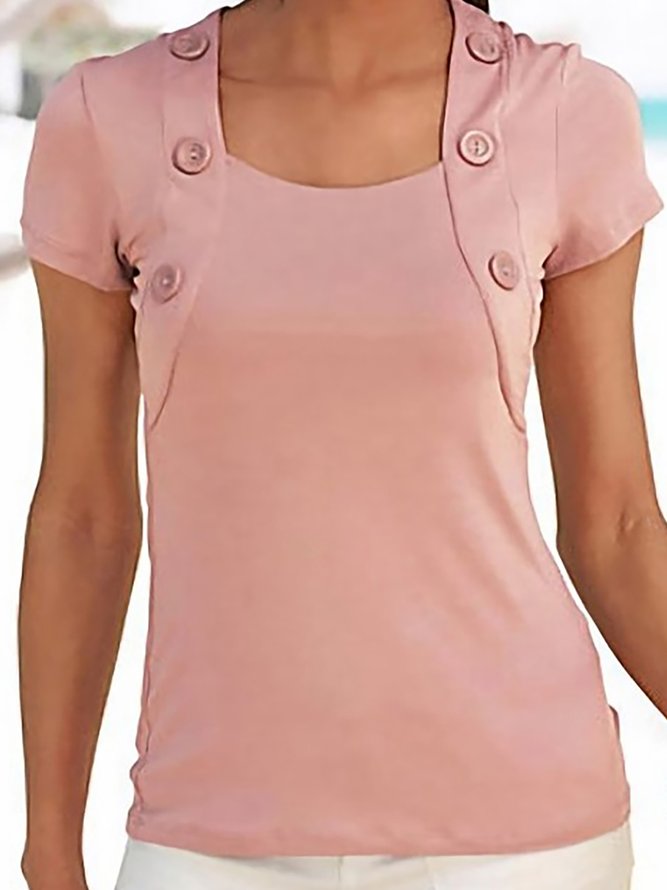 Regelmäßige Passform Herzförmig Ausschnitt Lässig Kurzarm Blusen & Shirts