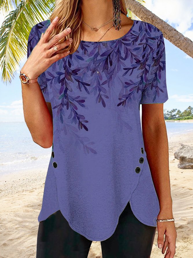 Knopf irregulär Saum Farbverlauf Blume Bluse Bedrucken T-shirt Bedrucken Tunika Größe Größen