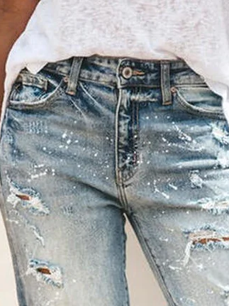 Lässig Zerrissen Denim Shorts