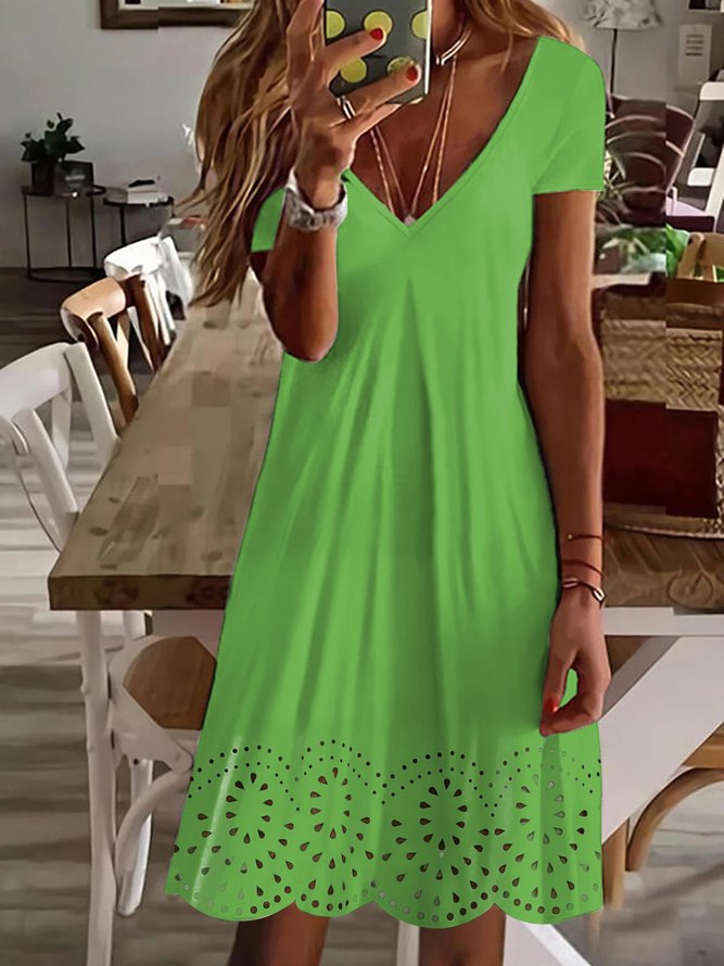 Lässig Regelmäßige Passform Kurzarm Stricken Kleid