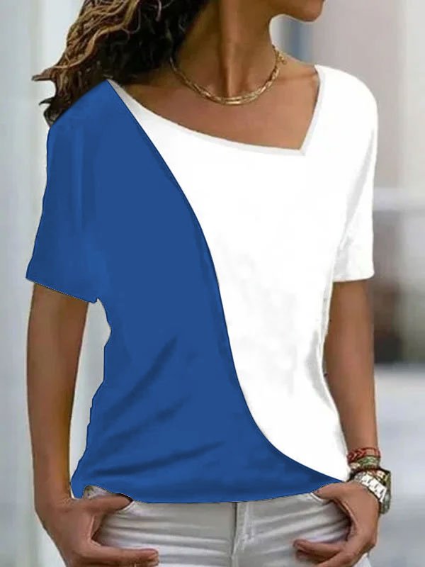 Asymmetrisch Kragen Kurzarm Blusen & Shirt