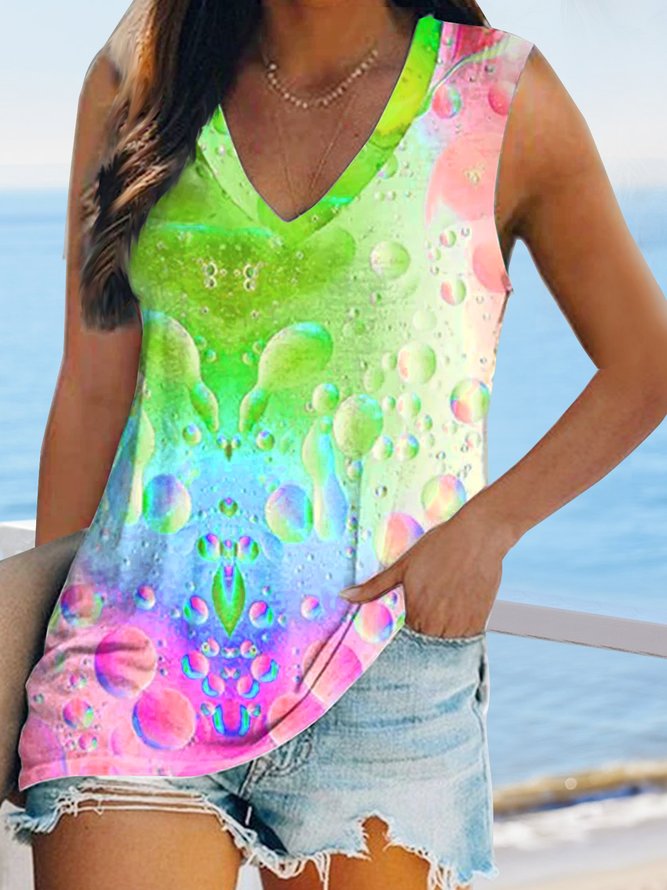 Hell Schatten Regenbogen Farbverlauf Blase Strand Täglich Urlaub Print Oberteile T-Shirt Große Größen