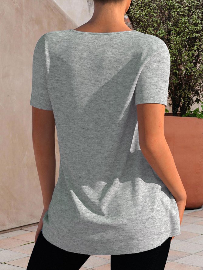 Basics Unifarben Karree-Ausschnitt Langarm T-Shirt