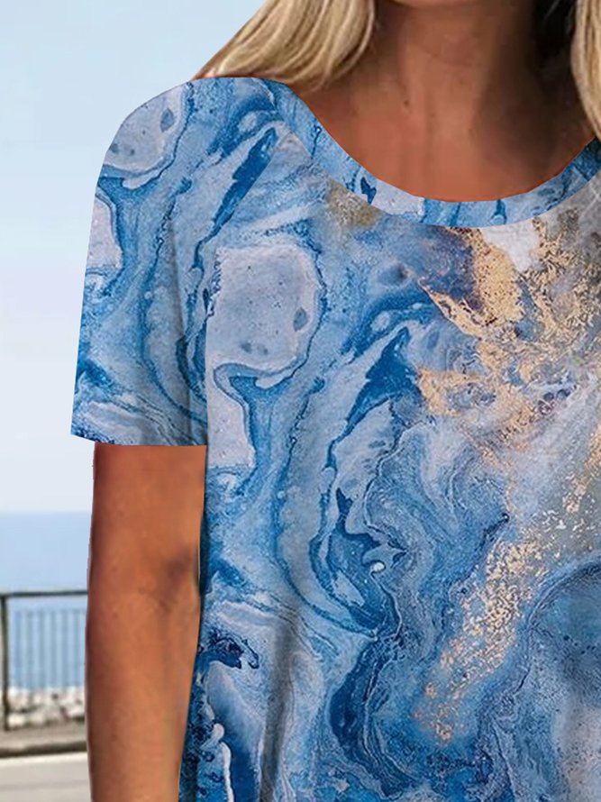 Urlaub Farbverlauf Marmor Weit Oberteile T-Shirt Große Größen