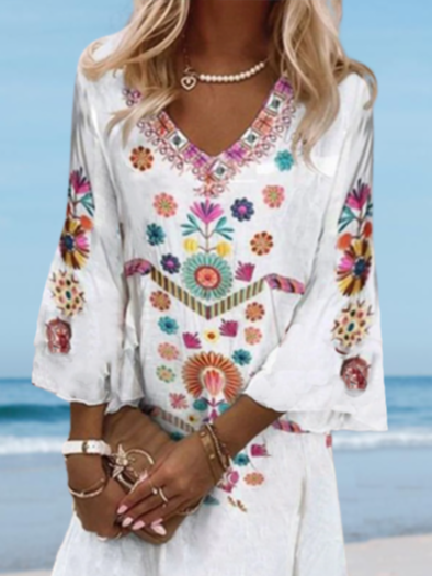 Ethnisch Urlaub Langarm Gewebe Kleid