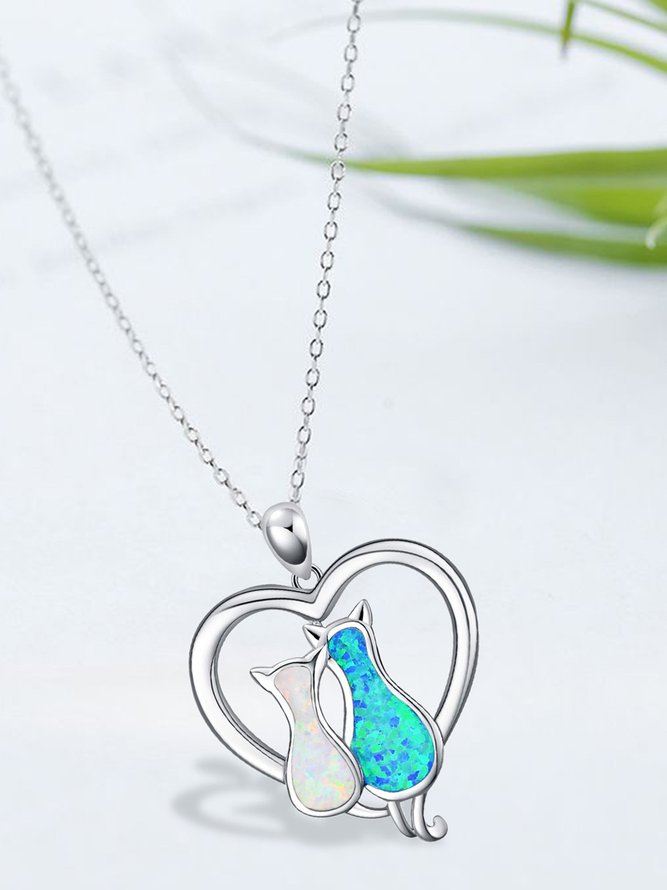 Kontrast Farbe Opal Katze Herz Halskette Jeden Tag Matching Pendant