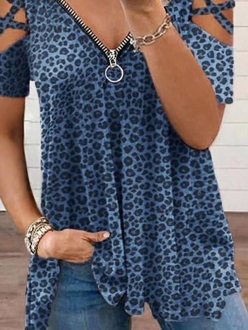 Lässig V-Ausschnitt Leopard Blusen & Shirts