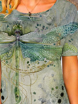 Sommer Libelle Entwurf Irregulär Saum Stricken Kurzarm Bluse