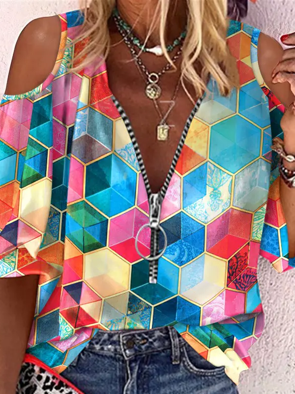 Lässig Geometrisch Print Schulterfrei Bluse