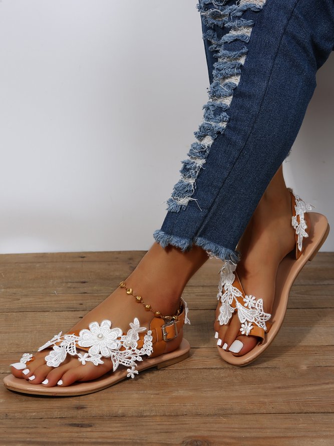 Damen Romantisch Weiß Blume Dekorativ Hochzeit Sandale