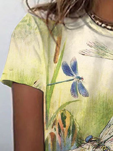 Sommer Libelle Entwurf Rundhals Stricken Kurzarm T-Shirt
