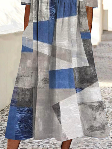 Geometrisch Rundhals Freizeitkleid