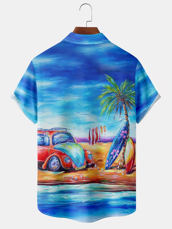 Urlaub Stil Hawaiische Serie Farbverlauf Pflanze Blätter Kokosnuss Baum Auto Element Muster Revers Kurzarm Print Bluse Oberteile