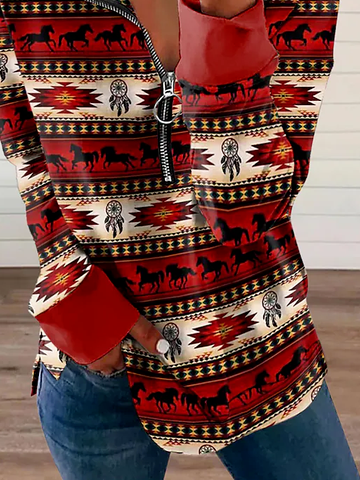 Ethnisch Muster Lässig V-Ausschnitt Regelmäßige Passform Sweatshirts