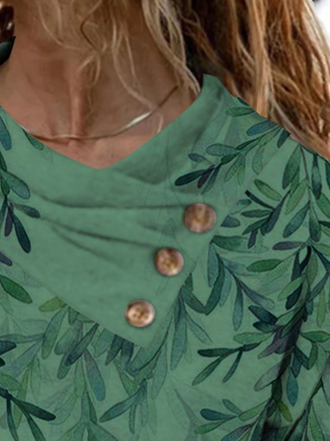 Farbverlauf Blätter Knopf Haufen Ausschnitt T-Shirt Große Größen