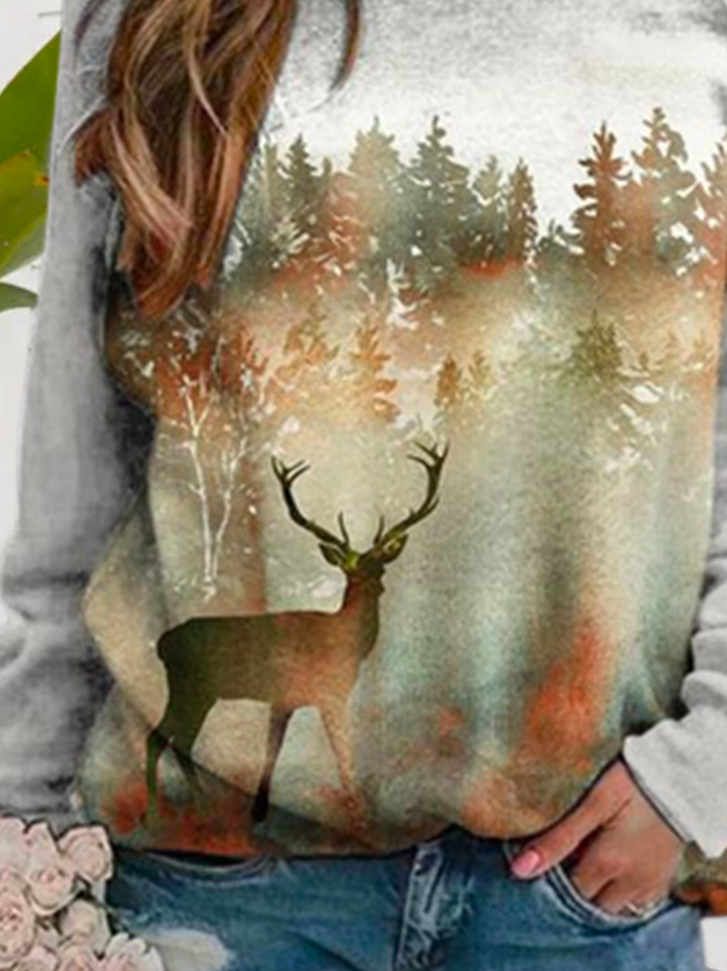 Rundhals Landschaft Print Urlaub Sweatshirts