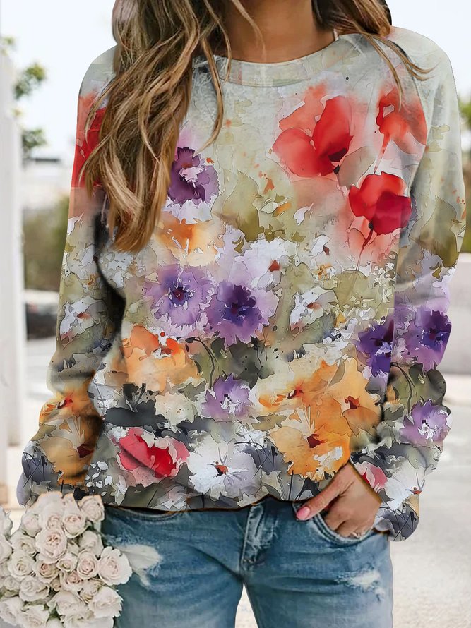 Urlaub Blätter und Blumen Weit Oberteile Pullover Große Größen