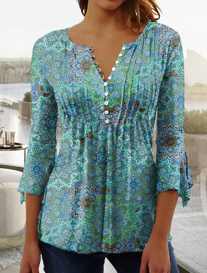 V-Ausschnitt Ethnisch Lässig Blusen & Shirts