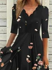 V-Ausschnitt Lässig Kleider mit Blumenmuster