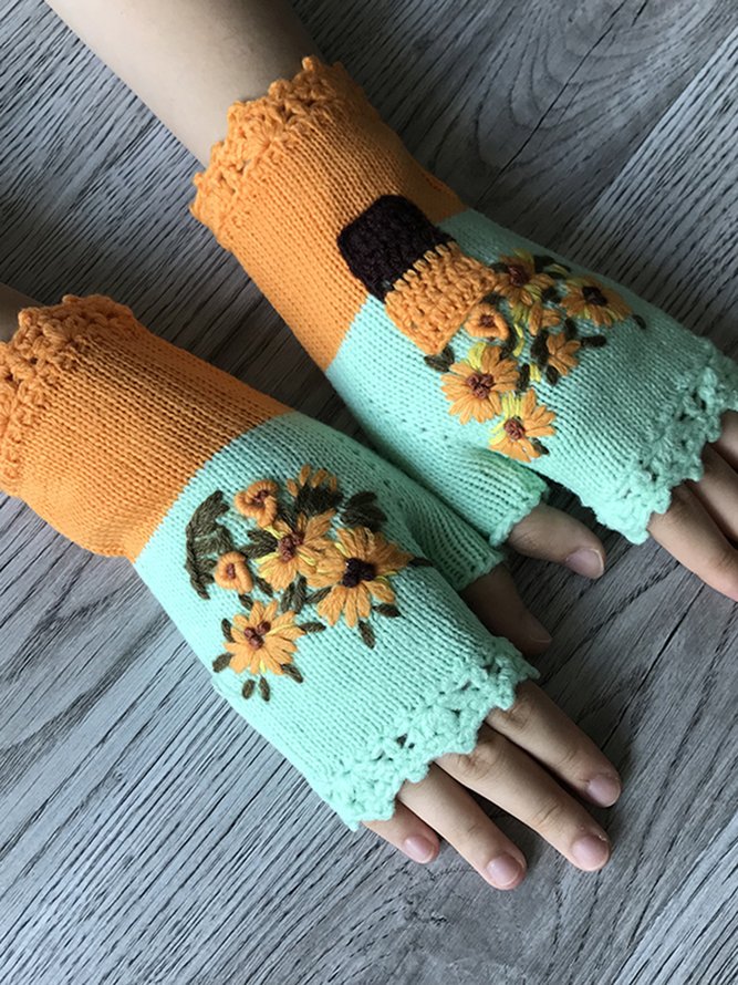 Lässig Geblümt Alle Jahreszeiten Stickerei Winddicht Zuhause Bestseller Garn/Wolle Garn Regelmäßig Handschuhe für Damen
