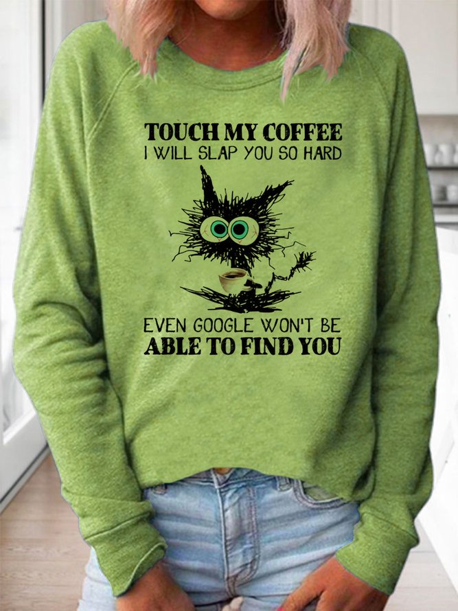 Damen Lustig Kaffee Schwarz Katze Lässig Sweatshirts