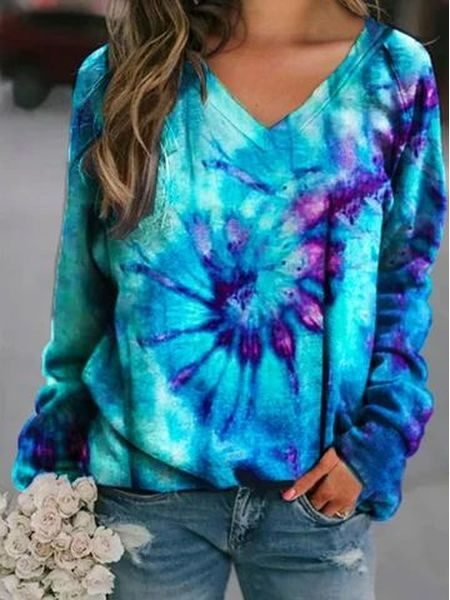 Farbverlauf V-Ausschnitt Baumwollmischung Sweatshirts