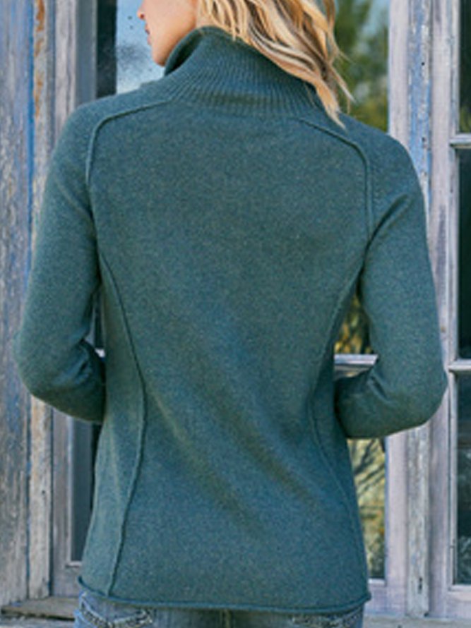 Unifarben Einfach Herbst Geknöpft Schwer Täglich Regelmäßige Passform Hälfte Öffnen Ausschnitt Regelmäßig Größe Pullover für Damen