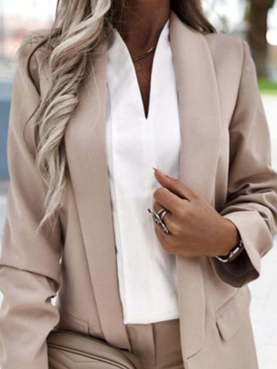 Lässig Unifarben Herbst Polyester Nein Elastizität Weit Langarm Regelmäßig Regelmäßig Größe Blazer für Damen