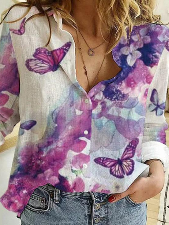 Damen Lässig Herbst Schmetterling Polyester Nein Elastizität Täglich Weit Regelmäßig H-Linie Bluse
