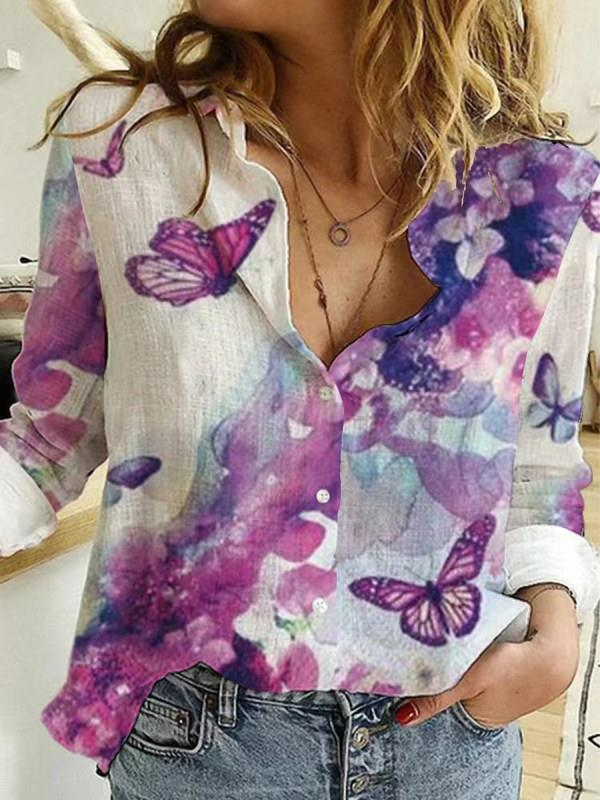 Damen Lässig Herbst Schmetterling Polyester Nein Elastizität Täglich Weit Regelmäßig H-Linie Bluse