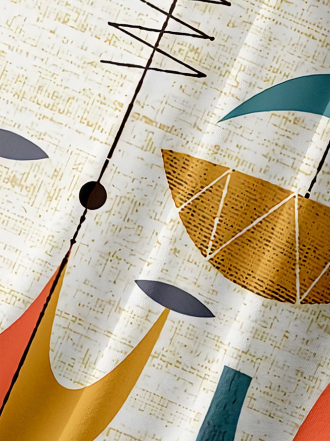 Lässig Kunst Sammlung Mitte des Jahrhunderts Retro Streifen Geometrisch Farbblock Muster Revers Kurzarm Bluse Print Oberteile