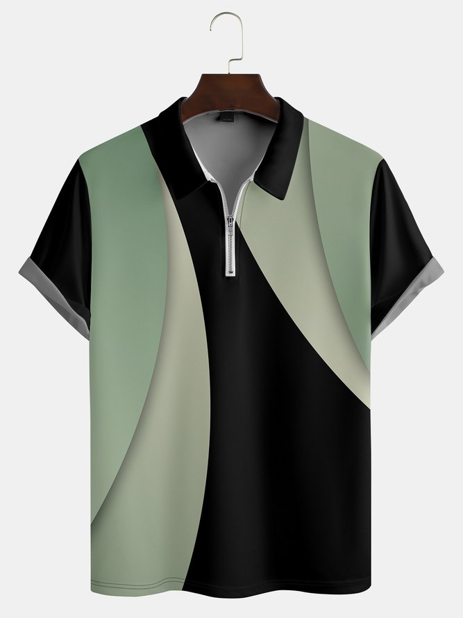 Lässig Kunst Sammlung Farbverlauf Geometrisch Streifen Farbblock Muster Revers Kurzarm Polo Print Oberteile