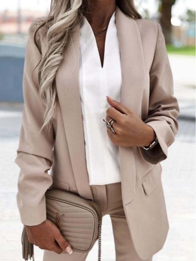 Lässig Unifarben Herbst Polyester Nein Elastizität Weit Langarm Regelmäßig Regelmäßig Größe Blazer für Damen