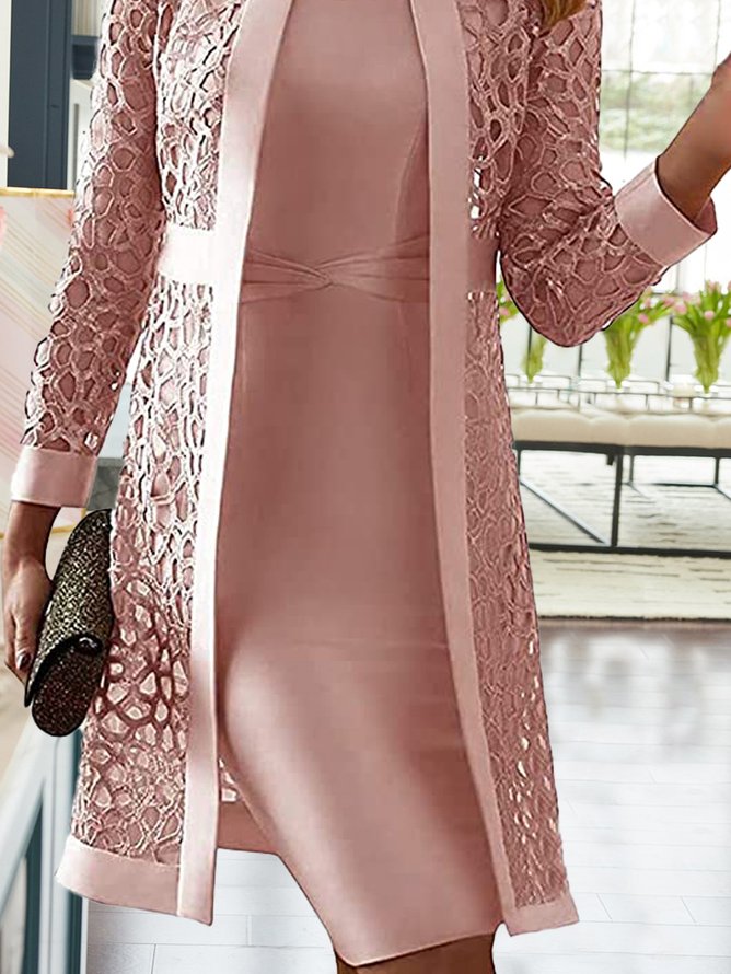 Damen Unifarben Herbst Elegant Mikroelastizität Täglich Fest Langarm der Mantel mit Cami Regelmäßig Größe Zwei Stücke Sets