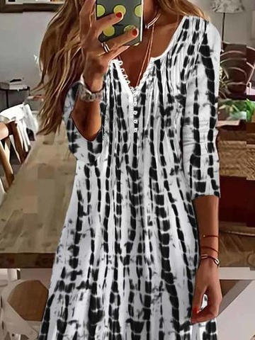 Damen Geometrisch Lässig Herbst Täglich Jersey Midi Langarm A-Linien Regelmäßig Größe Kleider