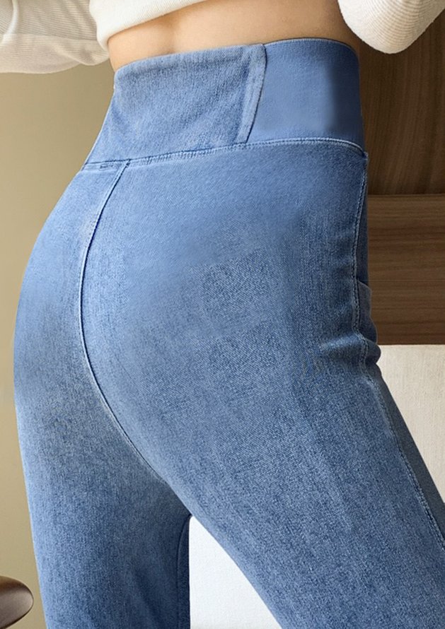 Damen Lässig Unifarben Herbst Normal Hoch Elastizität Täglich Lang H-Linie Regelmäßig Größe Jeans