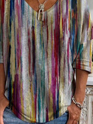 Damen Lässig Farbverlauf Herbst Polyester Mikroelastizität Täglich Langarm Regelmäßig H-Linie T-Shirt
