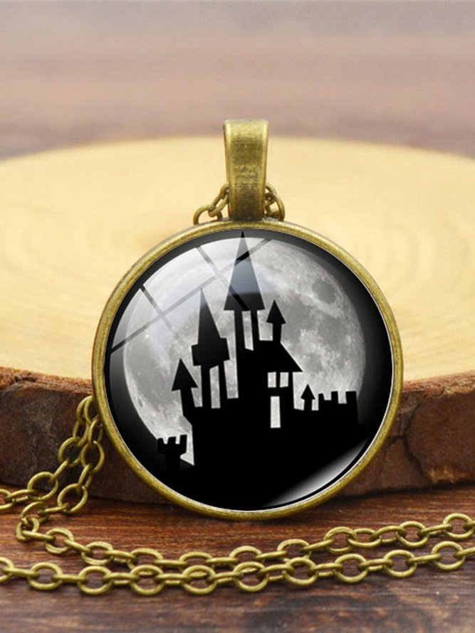 Retro Alle Jahreszeiten Halloween Print Pendeln Metall Kristall Standard Pendant Halsketten Halskette für Damen